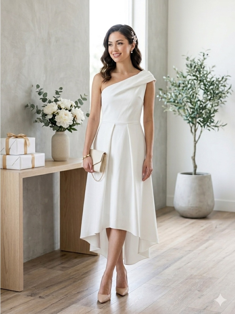 Chiara Boni La Petite Robe White One Shoulder High-Low Dress - US 4